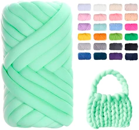 JeogYong Chunky Yarn for Hand Knitting, 1.1lb/20 Yards Arm Knitting Bulky Giant Tubular Yarn for Bags, Baskets, Pillows, Pet Nests, DIY Crafts (Aqua Green)
