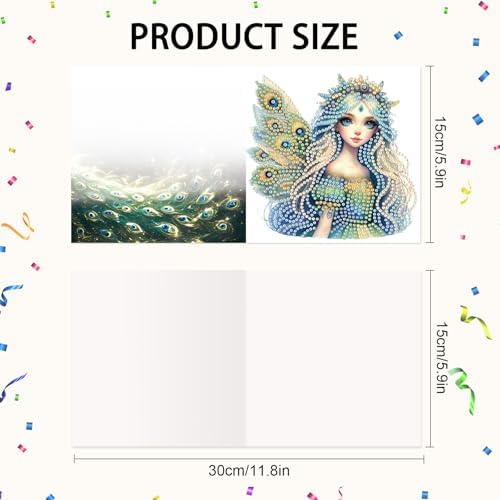 Tontut 6pcs Diamond Art Painting Kit Greeting Card, Green Angel Butterfly 5D DIY Diamond Handmade Holiday Greeting Card with Envelope, Holiday Gift Congratulations