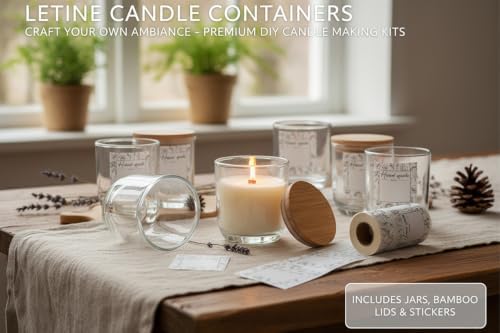 LETINE 8oz Glass Candle Jars with Lids - 12pcs Set for Candle Making, Versatile Storage of Herbs, Sugar Scrubs - Ideal Containers for DIY Gifts, Empty Candle Jars Kit with High Clarity & Durability