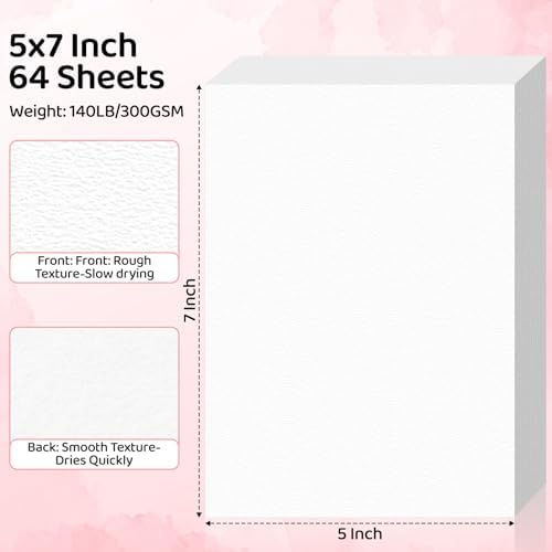 64 Sheets Watercolor Paper 5x7, 140lb/300gsm Cold Press Watercolor Paper