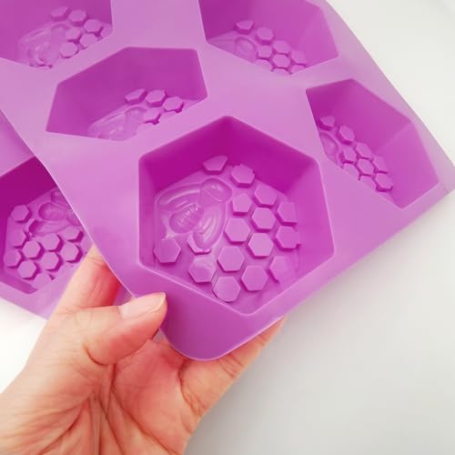 2 Pcs Honeycomb Soap Molds Bee Honey Silicone Molds Cake Molds Beehive Chocolate Mold Set for Home Handmade DIY Candle Muffin Baking Tray Lotion Bars Wax Melts Beeswax Tool (Purple)
