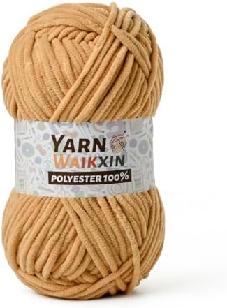 Soft Chenille Yarn for Crocheting, Fluffy Chunky Crochet Yarn for Baby Blanket, (1.76oz/65.6yds) Fuzzy Velvet Yarn for Amigurumi&DIY Puzzle、Crafts、Scarf(Khaki)