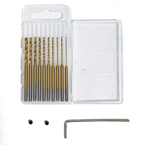 10 Mini Twist Drill Bits(0.6mm-2.2mm) With 2 Screws And 1 Wrench, 2.35mm Shank with HSS Titanium Coated, Micro Drill Bits Drlling Hole for DIY Craft, Resin, Wood, Jewelry, Circuit Board, Ornaments