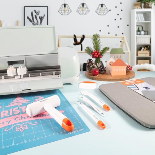 DOOHALO Brayer Roller Vinyl Weeding Tools Compatible with Cricut Crafting Basic Accessories Set Kit for Silhouette Weeding Scraper Spatula Tweezers Scissors Basic Tools Bundle for Sewing