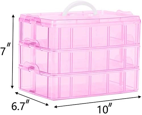Sooyee Bead Organizer, 3-Tier Craft Storage Container, Pink