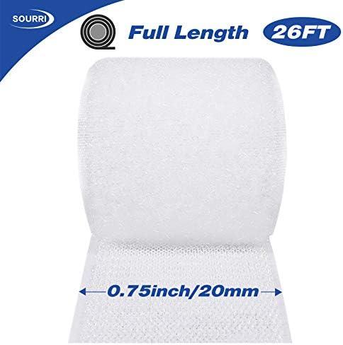 3/4 Inch x 26 Feet Hook and Loop Tape Sticky Back Fastener Roll, Nylon Self Adhesive Heavy Duty Strips Fastener for Home Office School Car and Crafting Organization