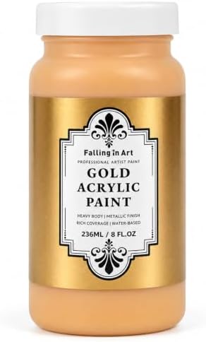 Falling in Art Gold Metallic Acrylic Paint, 8 fl oz Heavy Body Gold Leaf Paint, Non-Toxic Art Paints for Metal, Furniture, Canvas, and DIY Crafts