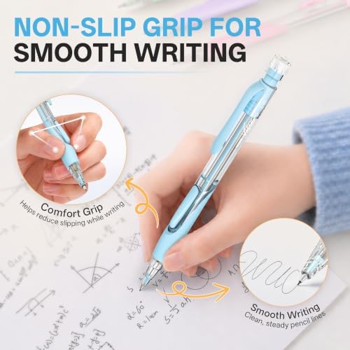 WUO 5PCS 0.5mm Cute Mechanical Pencil Set, 480PCS HB Leads, 4B Erasers