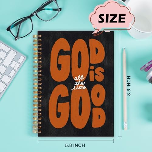 Yhtrg God Is Good Christian Spiral Hardcover Notebook, Black and Burnt Orange Inspirational Writing Journal, Religious Faith Prayer Notebook for Bible Study Daily Journaling, 5.5x8.3