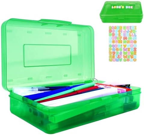 Green Pencil Case Box Large Plastic Hard Pencil Case Crayon Box Makeup Organizer for Desk Crayon Boxes Plastic 1 Pack Storage Container Organizer Boxes for Pens School Stylish Office Supplies Storage