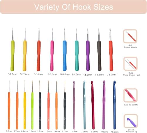 SHAXANO Crochet Hooks Kit with Case, 95-Piece, Ergonomic Crochet Needles Weave Yarn Kits DIY Hand Knitting Art Tools for Beginners and Experienced Crochet Lovers