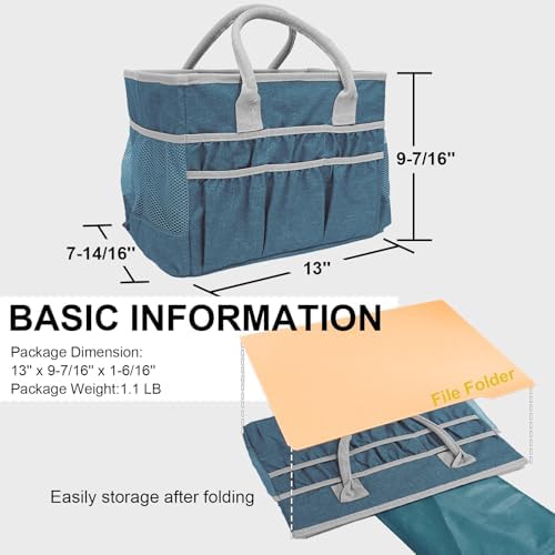 Cupohus Water-Resistant Art Organizer Tote Bag - Craft Storage Bag with Multiple Pockets and Handles for Artists, Kids, Students, and More – DarkGreen