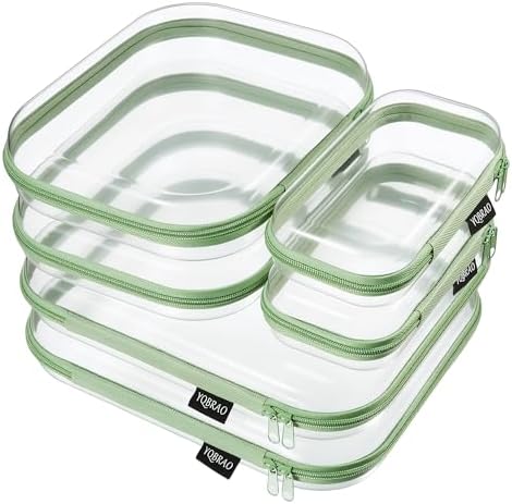 YQBRAO Clear Hard Shell Zipper Cases, 6 Multi-Size Organizers, Green