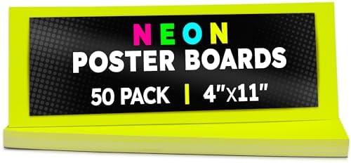 Hygloss Small Poster Board 4x11 - 50 Neon Yellow Single Color Bulk Pack - 10 Pt. Thickness Colored Poster Board Paper for Projects, Flash Cards, Signs - Posterboard Multipack 4" x 11"