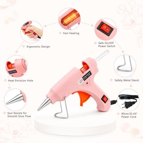 Mini Hot Glue Gun Kit with 30 Glue Sticks, 20W Fast Preheating Hot Glue Gun And Sticks Set for School Crafts, DIY Arts & Quick Home Repairs, Pink