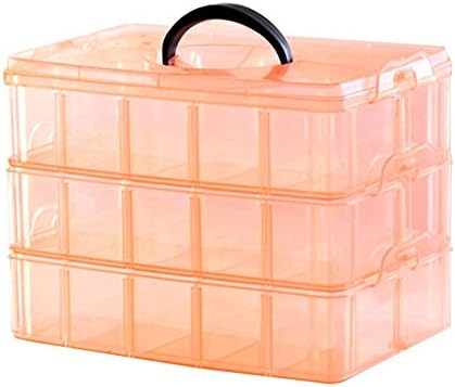 Kamay's Extra Large 3 Tier Stackable Adjustable Compartment Slot Bead Craft Jewellery Tool Storage Organiser, with 30 Compartments, Container Box, Orange