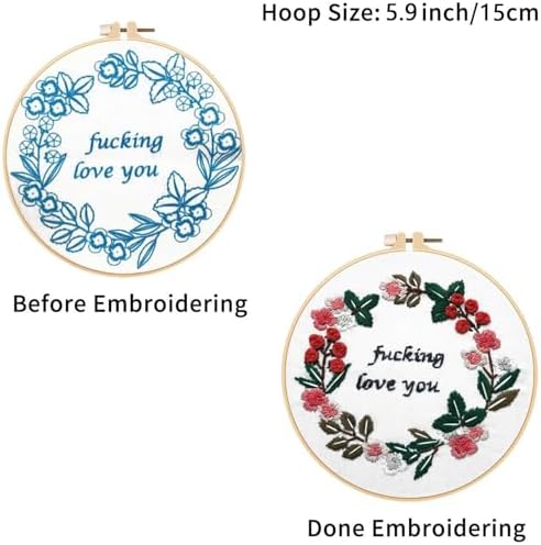 Louise Maelys 3 Pack Embroidery Kit for Beginners, Funny Quote Art