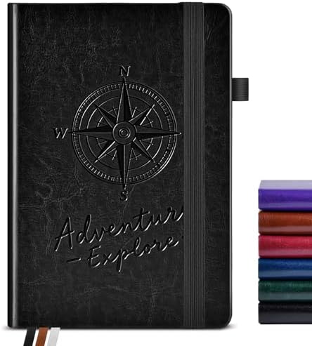 PAIBAS Lined Journal Notebook for Women Men, 160 Pages, A5 Hardcover Vintage Leather Journaling Notebooks for Work, School, Note Taking, Travel, Bible Study, Daily Diary for Writing 5.8"x8.5" (Black)