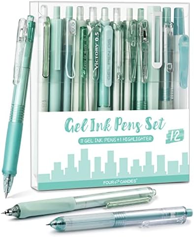 Four Candies Green Pens, Black Gel Ink, Forest - 12ct, 0.5mm Fine Point