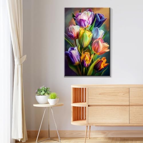 JOOZ Paint by Numbers Kit for Adults Flowers Paint by Number with Frame Floral Paint by Number with Easel Tulip Digital Oil Painting Kits for Gift Home Wall Decor 7.87x11.81 Inch