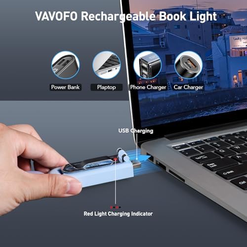VAVOFO USB Rechargeable Book Light, Bookmark Clip on LED Reading Light