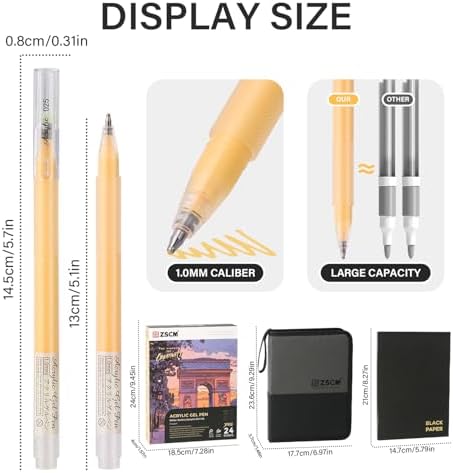 ZSCM 24 Colors 3D Acrylic Gel Pens & Black Paper Sketchbook for Drawing