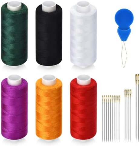 6 Pcs Sewing Thread Kit, 400 Yards Each Spool 402 Polyester Thread with Sewing Needle & Threader, Sewing Threads for Sewing Machine, Hand Stitching, Embroidery