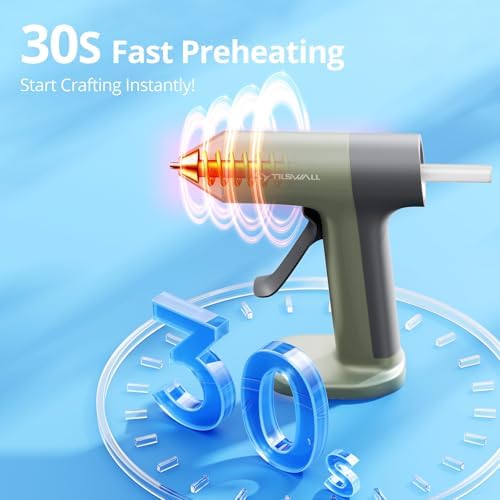 Tilswall Cordless Hot Glue Gun W106 with 30s Fast Preheating Olive Green