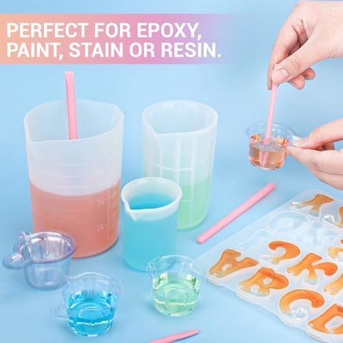 Gartful 4PCS Silicone Stir Sticks Set, 2pcs Stick Rods for Resin, 2pcs Pointed Silicone Mixing Sticks for Resin Mixing, Paint, Making Glitter Tumblers Cups, Arts, Crafts, Facial Mask Stir Rods, Pink