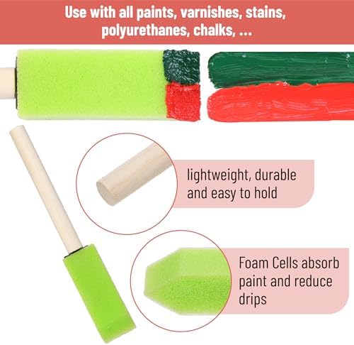 Bates- Foam Paint Brushes with Wood Handle, 1 Inch, 26 Pack, Green, Sponge Brushes for Painting, Sponge Paint Brush
