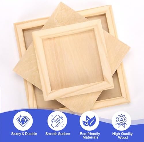 ESRICH 6 Pack Wood Panels with 4"x4", 5"x5", 6"x6", Square Craft Wood Canvas Boards, Blank Unfinished Wooden Art Board for DIY Art Creations Such as Painting, Acrylic Pouring, Resin, Burning, Collage