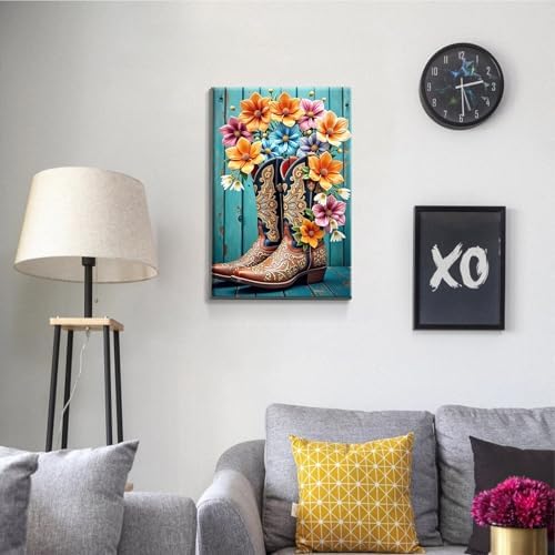 JOOZ Cowboy Boots Framed Paint by Numbers Kit for Adults 8x12 Inch