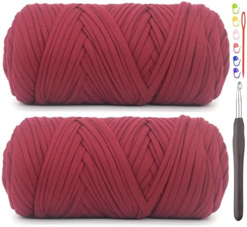 2 Pack T-Shirt Yarn for Crocheting, Burgundy, 2 * 200G