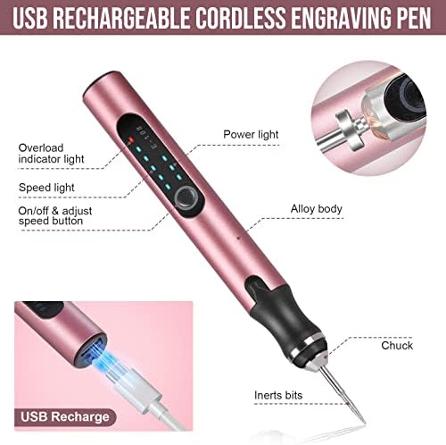 Electric Engraving Pen with 37 Bits, USB Rechargeable Cordless Engraving Machine, Portable DIY Rotary Engraver for Jewelry Wood Glass Stone Carving (Rose red)