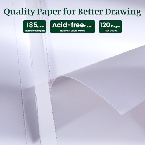 CAGIE Small Sketch Book for Drawing, Leather Sketchbook 5.5" x 8.9", Green