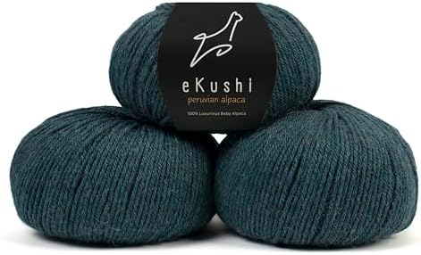 100% Baby Alpaca Yarn for Knitting & Crocheting - Set of 3 Skeins of Premium Yarn DK - Lightweight, Hypoallergenic & Thermal Peru Made - Ideal for Delicate Projects (M019 - Dark Teal)