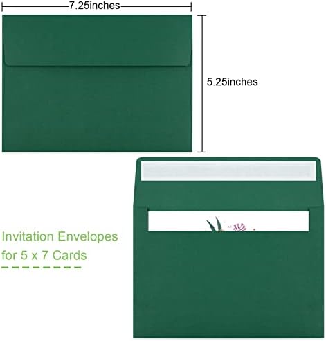 50 Packs 5x7 Envelopes, A7 5x7 Envelopes for Invitations, Printable Invitation Envelopes Self Seal for Weddings, Invitations, Photos, Greeting Cards, Mailing (Dark Green)