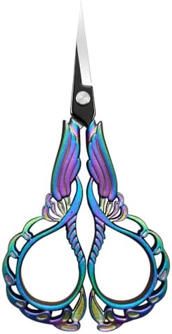 Premium Embroidery Scissors, Stainless Steel Sewing Scissors for Cross Stitch, Needlework, Fabric Cutting, Thread Snips, DIY Craft, Iridescent Color, Vintage Design