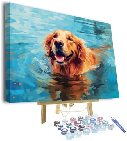 TUMOVO Paint by Number for Adults on Canvas - Puppy and Dog DIY Craft Kit - Animal-Themed Adult Paint-by-Number - 16x20 Inch (Framed)