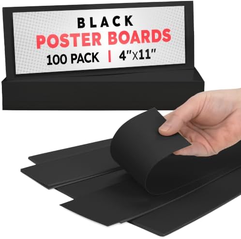 Hygloss Small Poster Board 4x11-100 Count Bulk Pack - 10 Pt. Thickness Black Poster Board Paper for Projects, Presentations, Displays, Signs, Crafts - Blank Posterboard Multipack 4" x 11"