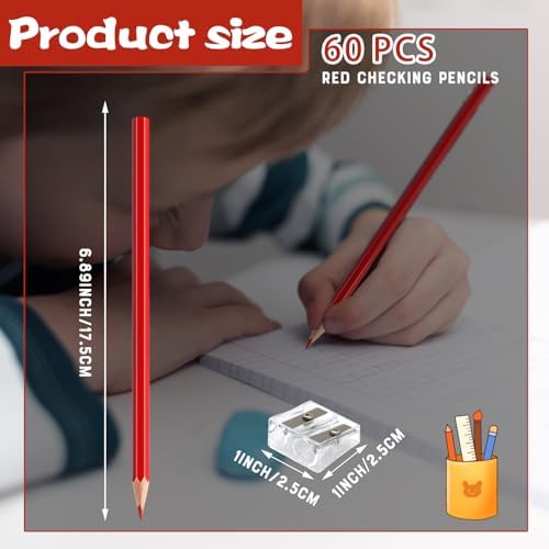 60 Pack Bulk Red Colored Pencils for Kids, Pre-sharpened Art Pencils Back to School Supplies Set, Drawing Sketching Pencils for Students, Teachers, Classroom