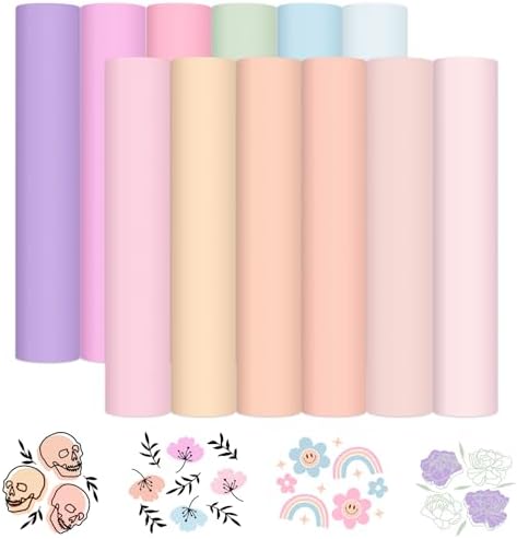 VINYL FROG Pastel Adhesive Vinyl Bundle - 12 Sheets 12"x12" Matte Boho Craft Vinyl 12 Assorted Colors Vinyl Packs for Most Kinds of Cutting Machines, Car Decal, Decor Sticker