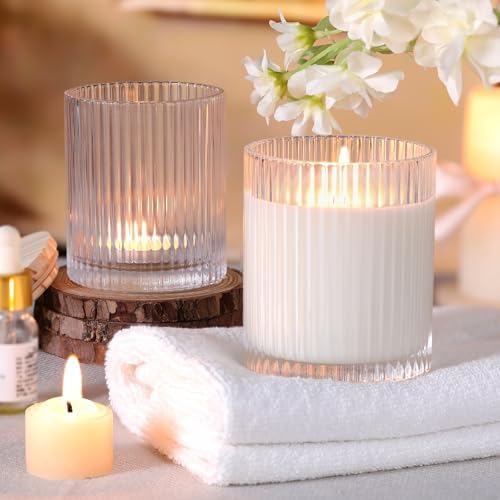 Clear Candle Jars with Lids, 8-Pack 12oz Ribbed Glass Candle Containers
