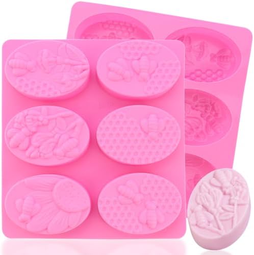 2 Packs 6-Cavity Honeybee Silicone Soap Mold for DIY Crafts | Oval Bee and Hive Queen Bumblebee Molds, For Homemade Craft Soaps, Lotion Bar, Bath Bomb, Beeswax, Chocolate and Dessert