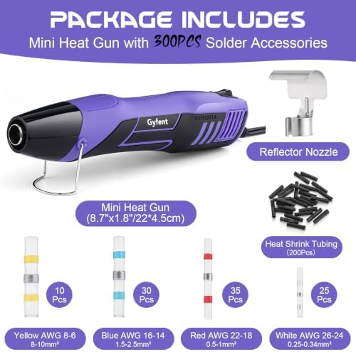 Mini Heat Gun with 100PCS Solder Seal Connectors & 200PCS Shrink Tubing