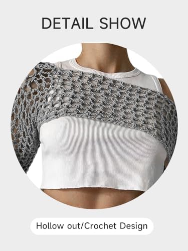 KEOMUD Women Crochet Tops Y2K Hollow Knit Bolero Shrug