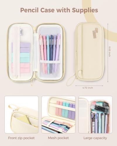 Four Candies 56 PCS Aesthetic School Supplies with Pencil Case (Cream)