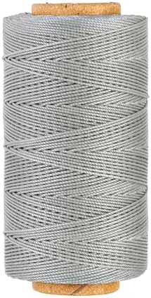 Bonded 0.8mm Round Waxed Polyester Cord, 3-ply Wax Coated Thread, 197 Yards Stiff String for Heavy Duty Fabric, Leather Sewing, Book Binding, Upholstery Repair, and Macrame Jewelry - Gray