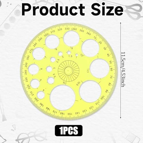 Circle Template 360° Protractor Round Stencil, Plastic Circle Ruler for Drawing, Circle Stencil Measuring Tools for Building Formwork Office School Supplies, yellow, 583308_2_FXvtRLSKG