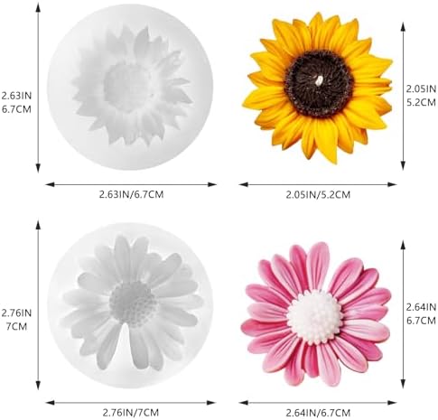 4 Pcs 3D Flower Silicone Molds Daisy Sunflower for Candle Soap Cake Topper